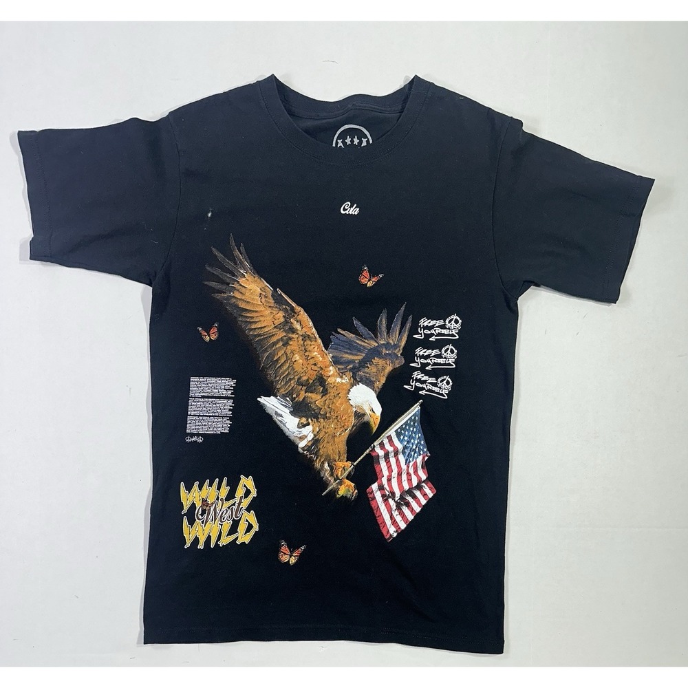 CVLA Wild West T-Shirt Small Black Eagle USA Flag Patriotic Graphic Tee